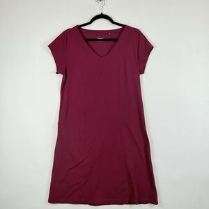 Toad & Co Womens Large Raspberry Pink Knit Travel Active Short Sleeve‎ Dress